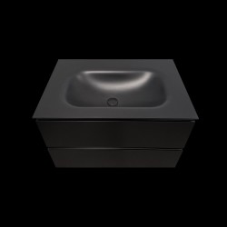 Szafka czarna 80x55x50cm z dwiema szufladami + umywalka kompozytowa wgięta z blatu, czarna