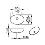 Umywalka Ana (40.5x27.4x10.2cm)  w blacie o grubości 20cm NIESTANDARD